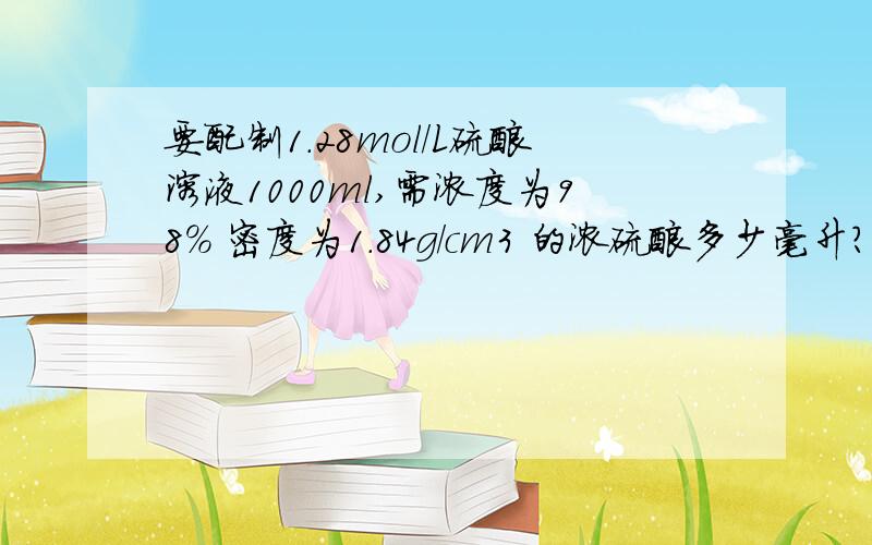 要配制1.28mol／L硫酸溶液1000ml,需浓度为98% 密度为1.84g／cm3 的浓硫酸多少毫升?具体怎么计算啊