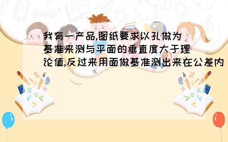 我有一产品,图纸要求以孔做为基准来测与平面的垂直度大于理论值,反过来用面做基准测出来在公差内 为什么