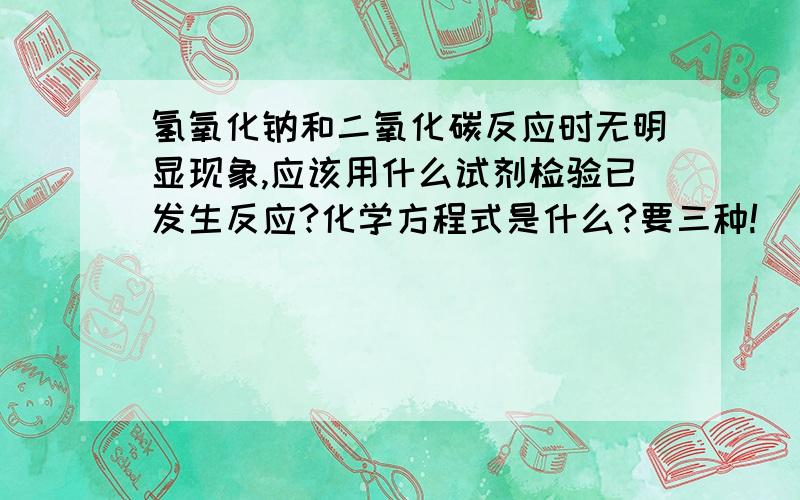 氢氧化钠和二氧化碳反应时无明显现象,应该用什么试剂检验已发生反应?化学方程式是什么?要三种!