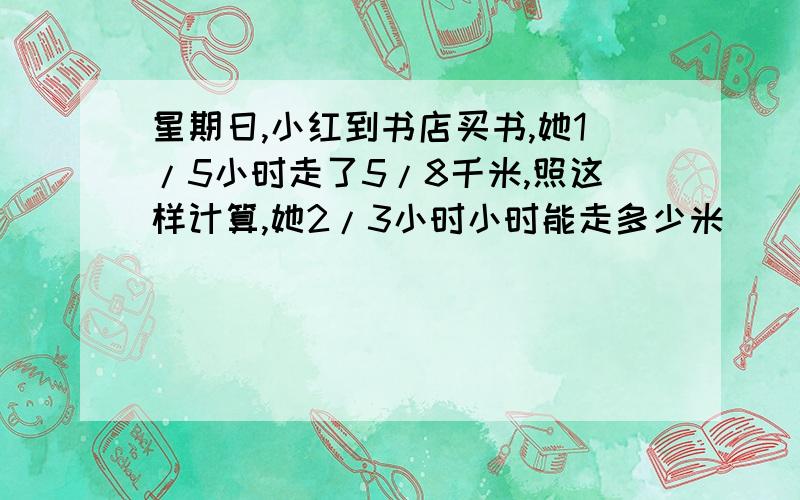 星期日,小红到书店买书,她1/5小时走了5/8千米,照这样计算,她2/3小时小时能走多少米