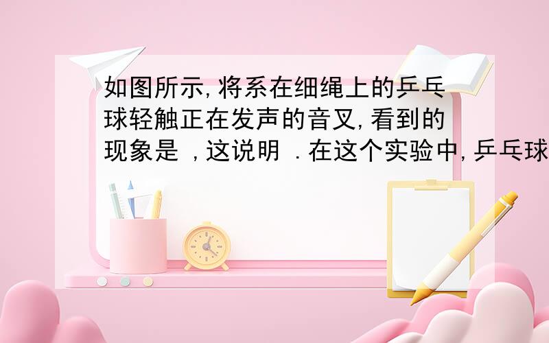 如图所示,将系在细绳上的乒乓球轻触正在发声的音叉,看到的现象是 ,这说明 .在这个实验中,乒乓球的作用是 .