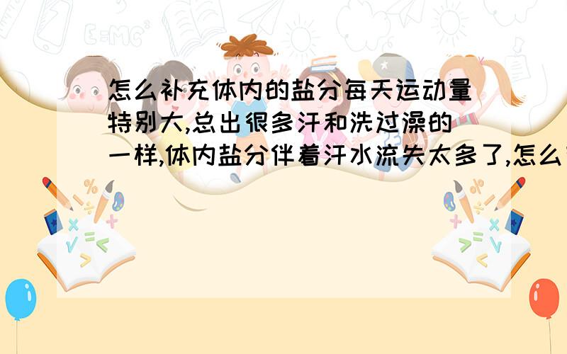 怎么补充体内的盐分每天运动量特别大,总出很多汗和洗过澡的一样,体内盐分伴着汗水流失太多了,怎么有效补充呢?