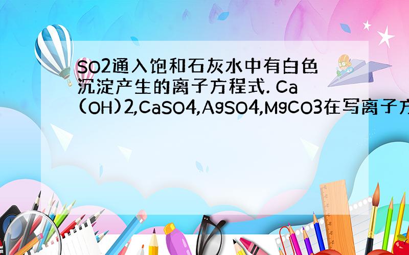 SO2通入饱和石灰水中有白色沉淀产生的离子方程式. Ca(OH)2,CaSO4,AgSO4,MgCO3在写离子方程式的时