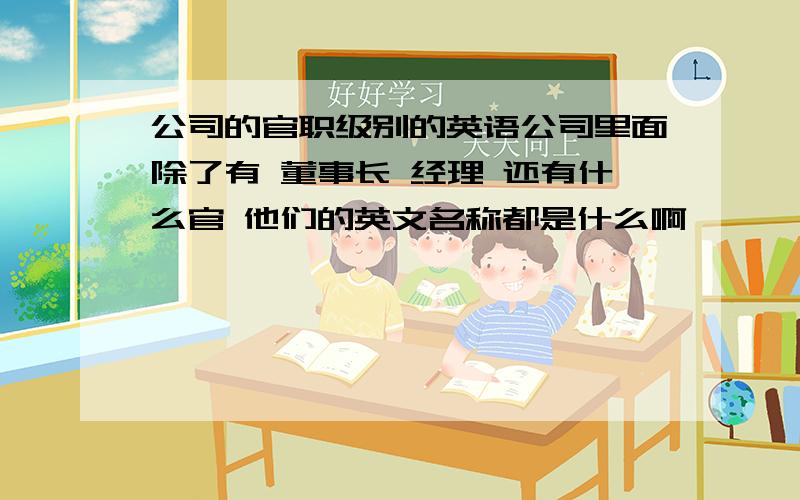 公司的官职级别的英语公司里面除了有 董事长 经理 还有什么官 他们的英文名称都是什么啊