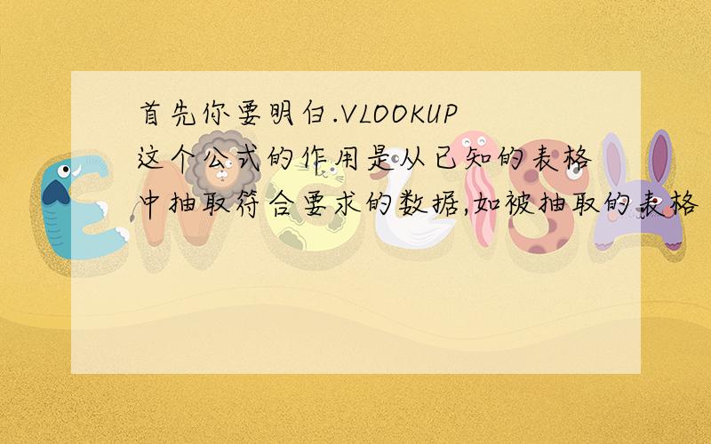 首先你要明白.VLOOKUP这个公式的作用是从已知的表格中抽取符合要求的数据,如被抽取的表格（如0001.xls)不存在