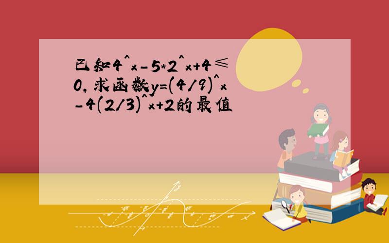 已知4^x-5*2^x+4≤0,求函数y=(4/9)^x-4(2/3)^x+2的最值