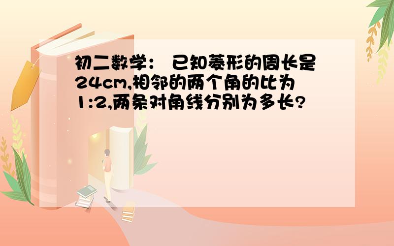 初二数学： 已知菱形的周长是24cm,相邻的两个角的比为1:2,两条对角线分别为多长?