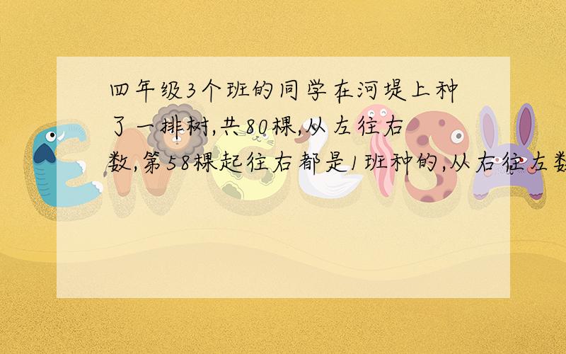 四年级3个班的同学在河堤上种了一排树,共80棵,从左往右数,第58棵起往右都是1班种的,从右往左数,第63