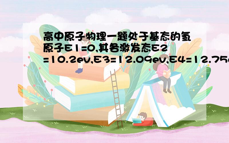 高中原子物理一题处于基态的氢原子E1=0,其各激发态E2=10.2ev,E3=12.09ev,E4=12.75ev...