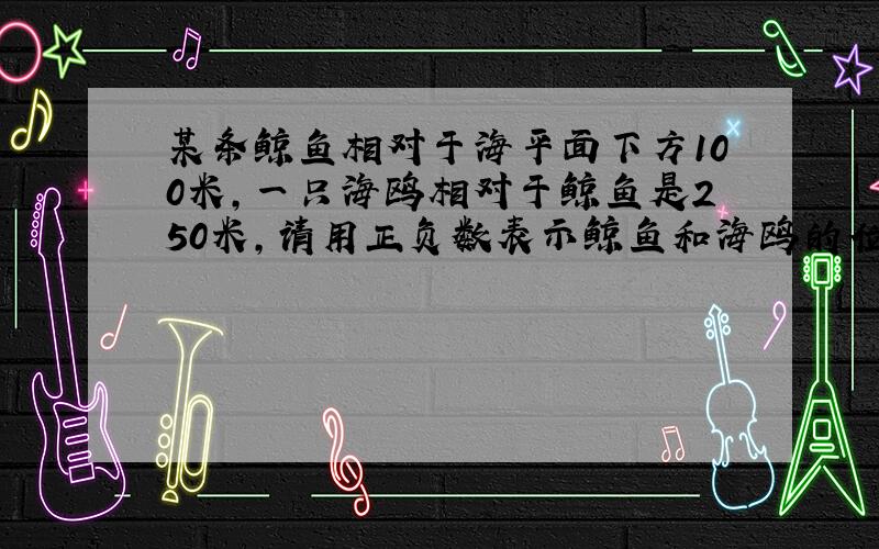 某条鲸鱼相对于海平面下方100米,一只海鸥相对于鲸鱼是250米,请用正负数表示鲸鱼和海鸥的位置?海平面0米