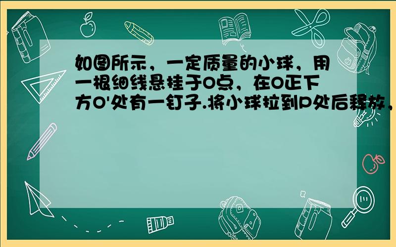 如图所示，一定质量的小球，用一根细线悬挂于O点，在O正下方O'处有一钉子.将小球拉到P处后释放，当它摆到最低点P'时，悬