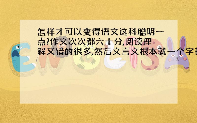 怎样才可以变得语文这科聪明一点?作文次次都六十分,阅读理解又错的很多,然后文言文根本就一个字都看不懂,都是乱写的,怎样才