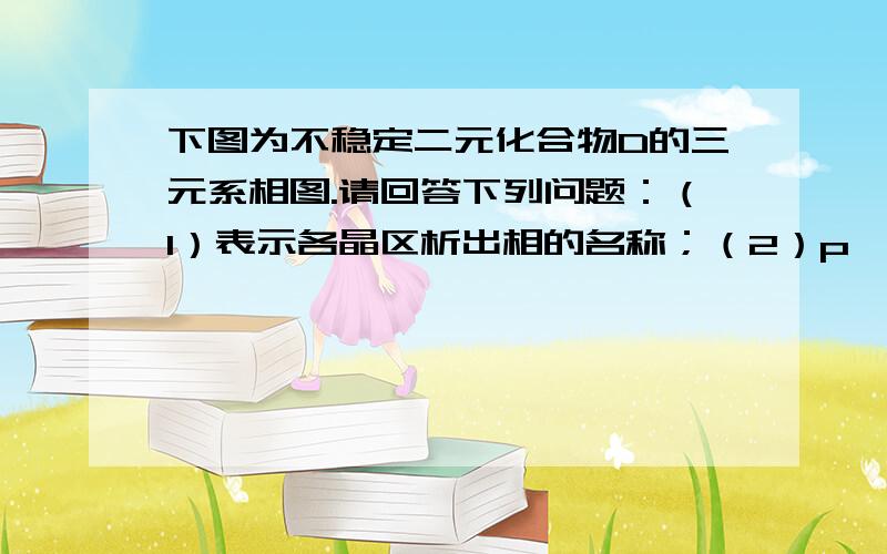 下图为不稳定二元化合物D的三元系相图.请回答下列问题：（1）表示各晶区析出相的名称；（2）p,E点的性质