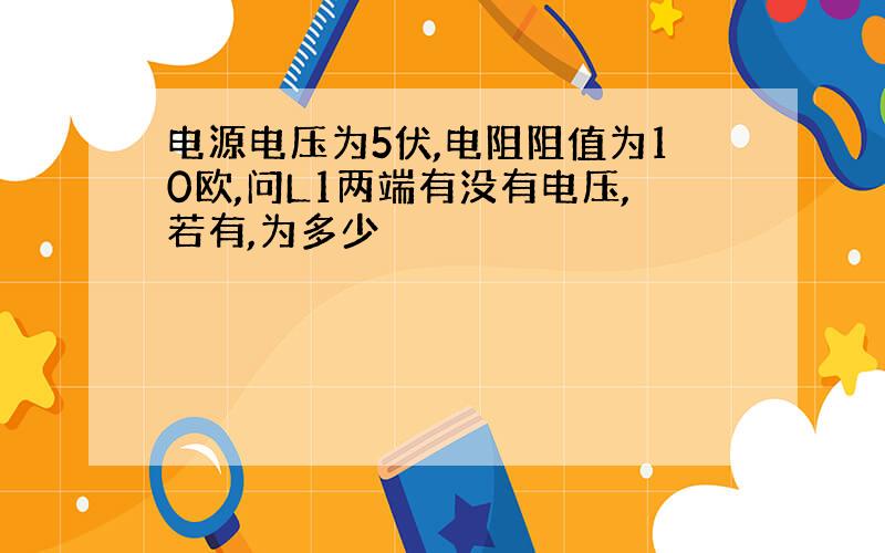 电源电压为5伏,电阻阻值为10欧,问L1两端有没有电压,若有,为多少