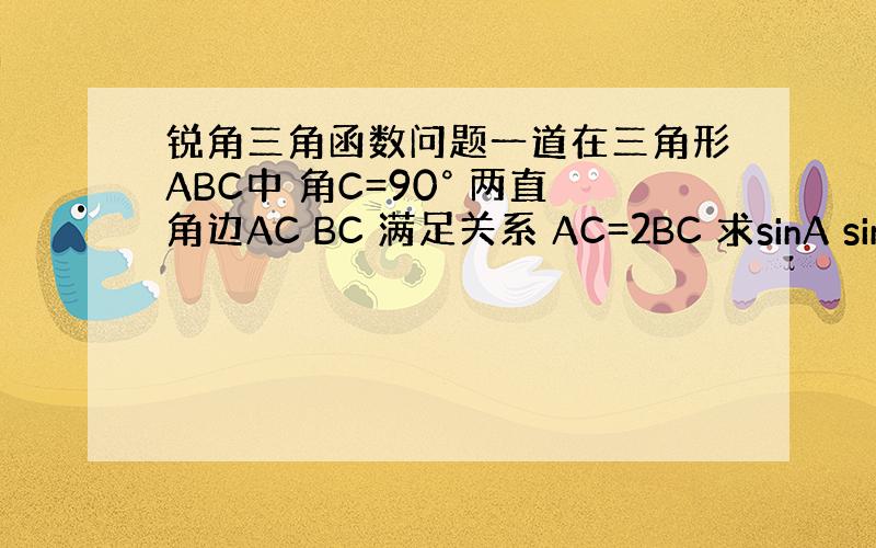 锐角三角函数问题一道在三角形ABC中 角C=90° 两直角边AC BC 满足关系 AC=2BC 求sinA sinB的值