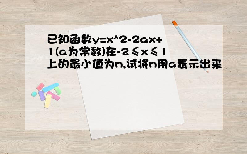 已知函数y=x^2-2ax+1(a为常数)在-2≤x≤1上的最小值为n,试将n用a表示出来