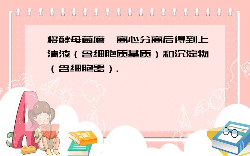 将酵母菌磨,离心分离后得到上清液（含细胞质基质）和沉淀物（含细胞器）.