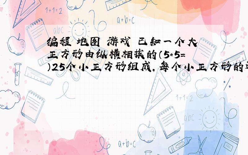 编程 地图 游戏 已知一个大正方形由纵横相挨的（5*5=）25个小正方形组成,每个小正方形的边长为l,在平面坐标中的位置