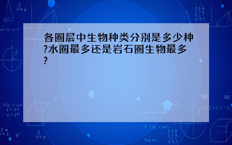 各圈层中生物种类分别是多少种?水圈最多还是岩石圈生物最多?