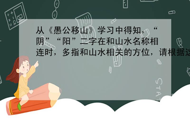 从《愚公移山》学习中得知，“阴”“阳”二字在和山水名称相连时，多指和山水相关的方位，请根据这一知识，分别写明下列城市