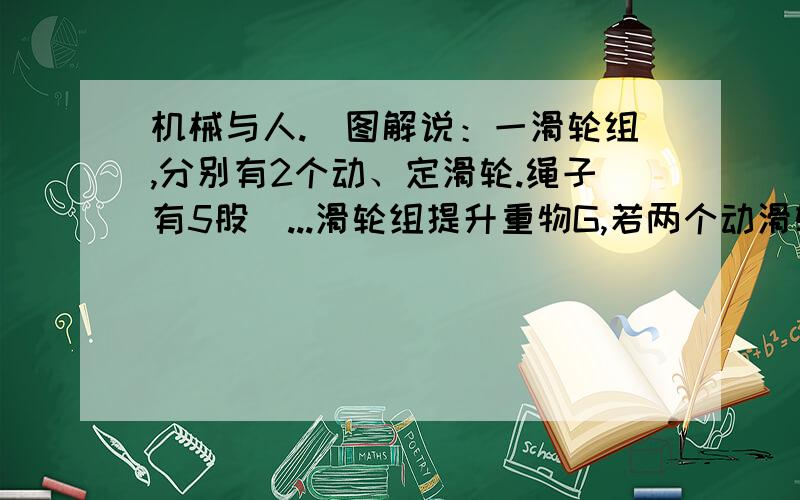 机械与人.（图解说：一滑轮组,分别有2个动、定滑轮.绳子有5股）...滑轮组提升重物G,若两个动滑轮总重为300N,绳子