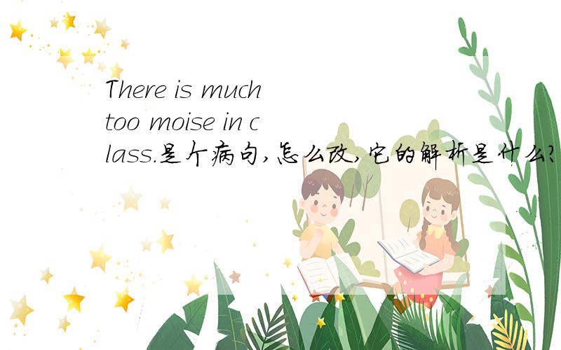 There is much too moise in class.是个病句,怎么改,它的解析是什么?把中文翻译出来.