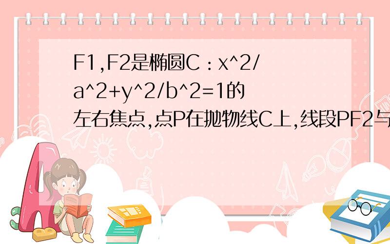 F1,F2是椭圆C：x^2/a^2+y^2/b^2=1的左右焦点,点P在抛物线C上,线段PF2与圆x^2+y^2=b^2