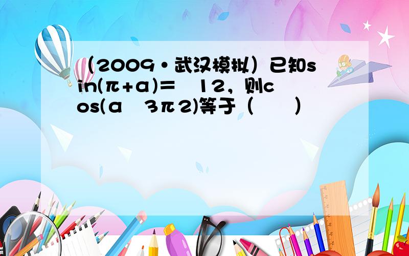 （2009•武汉模拟）已知sin(π+α)＝−12，则cos(α−3π2)等于（　　）