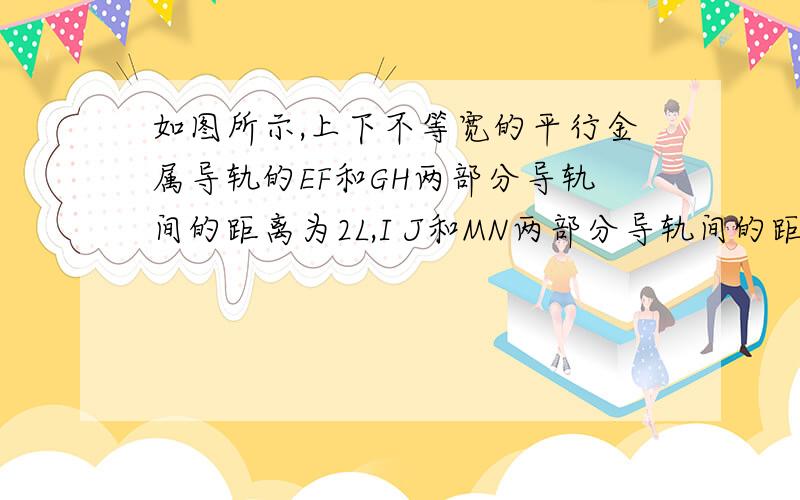 如图所示,上下不等宽的平行金属导轨的EF和GH两部分导轨间的距离为2L,I J和MN两部分导轨间的距离为L,导轨竖直放置