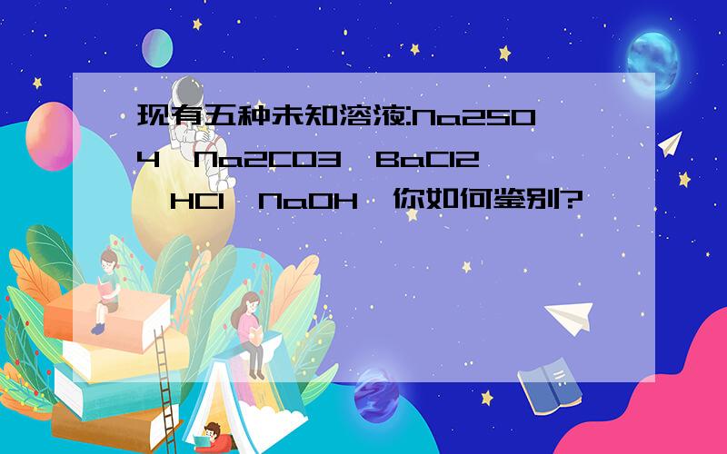 现有五种未知溶液:Na2SO4,Na2CO3,BaCl2,HCl,NaOH,你如何鉴别?