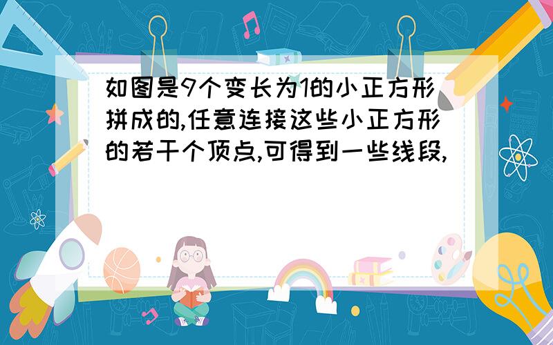 如图是9个变长为1的小正方形拼成的,任意连接这些小正方形的若干个顶点,可得到一些线段,