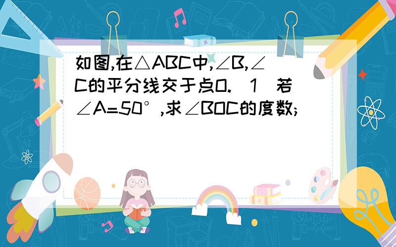 如图,在△ABC中,∠B,∠C的平分线交于点O.(1)若∠A=50°,求∠BOC的度数;