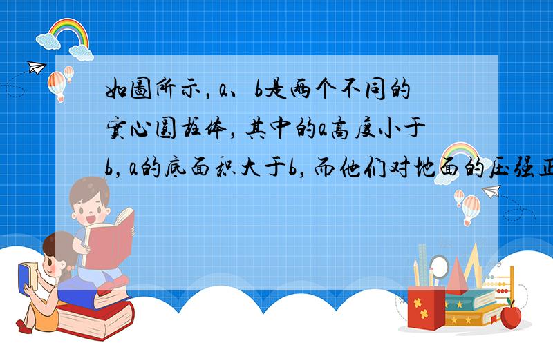 如图所示，a、b是两个不同的实心圆柱体，其中的a高度小于b，a的底面积大于b，而他们对地面的压强正好相等，则下列判断正确