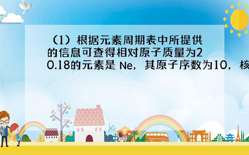 （1）根据元素周期表中所提供的信息可查得相对原子质量为20.18的元素是 Ne，其原子序数为10，核电荷数为7的元素是