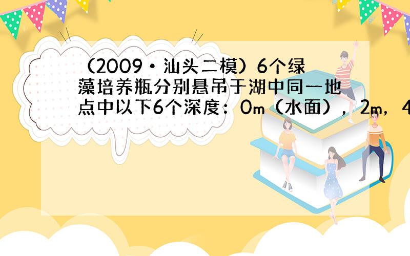 （2009•汕头二模）6个绿藻培养瓶分别悬吊于湖中同一地点中以下6个深度：0m（水面），2m，4m，6m，8m，10m．