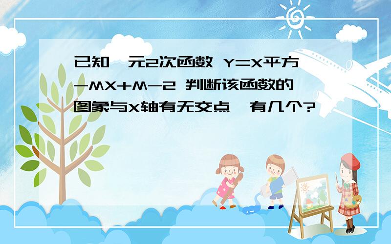 已知一元2次函数 Y=X平方-MX+M-2 判断该函数的图象与X轴有无交点,有几个?