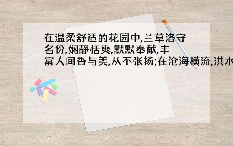 在温柔舒适的花园中,兰草洛守名份,娴静恬爽,默默奉献,丰富人间香与美,从不张扬;在沧海横流,洪水滔天的绝境中,兰草...