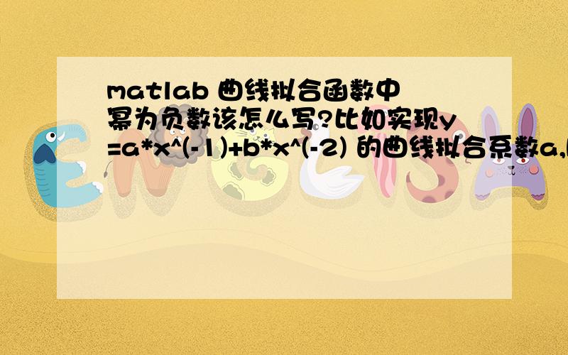 matlab 曲线拟合函数中幂为负数该怎么写?比如实现y=a*x^(-1)+b*x^(-2) 的曲线拟合系数a,b