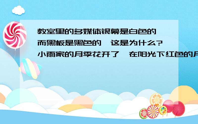 教室里的多媒体银幕是白色的,而黑板是黑色的,这是为什么?小雨家的月季花开了,在阳光下红色的月季花