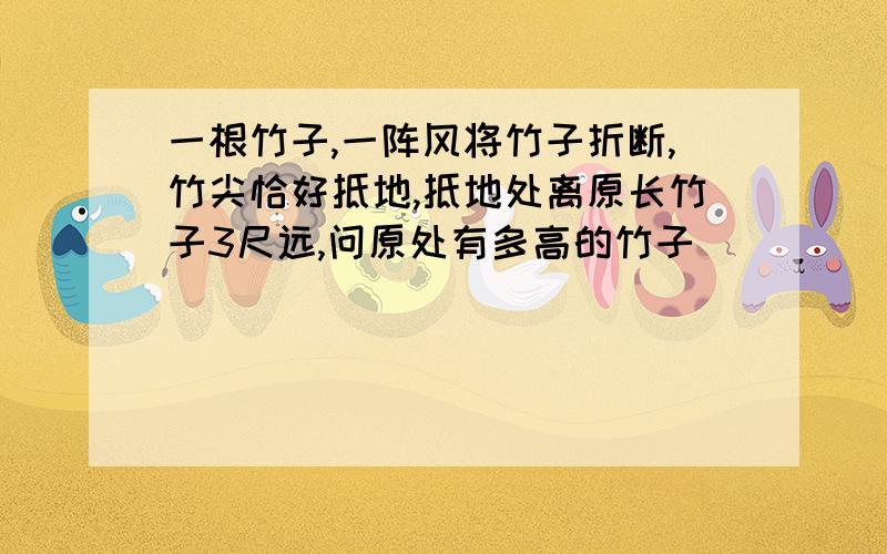 一根竹子,一阵风将竹子折断,竹尖恰好抵地,抵地处离原长竹子3尺远,问原处有多高的竹子