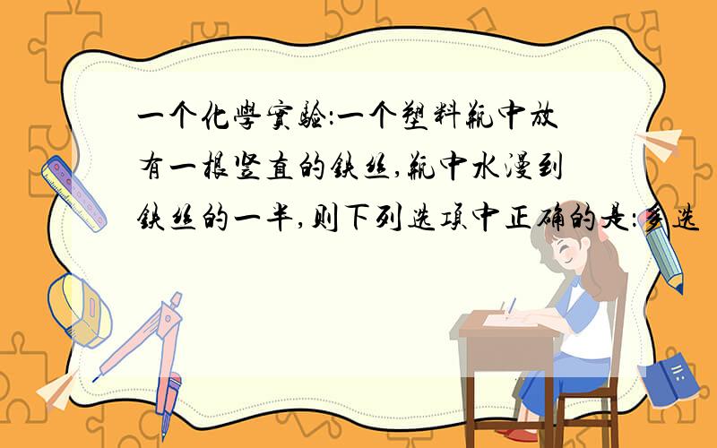 一个化学实验：一个塑料瓶中放有一根竖直的铁丝,瓶中水漫到铁丝的一半,则下列选项中正确的是：多选