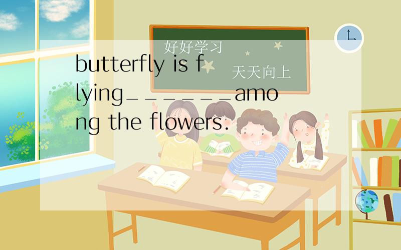 butterfly is flying______among the flowers.