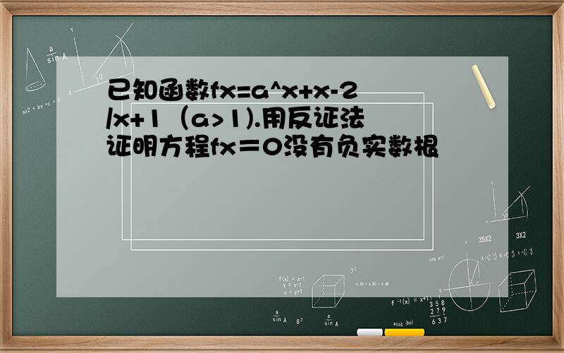 已知函数fx=a^x+x-2/x+1（a>1).用反证法证明方程fx＝0没有负实数根