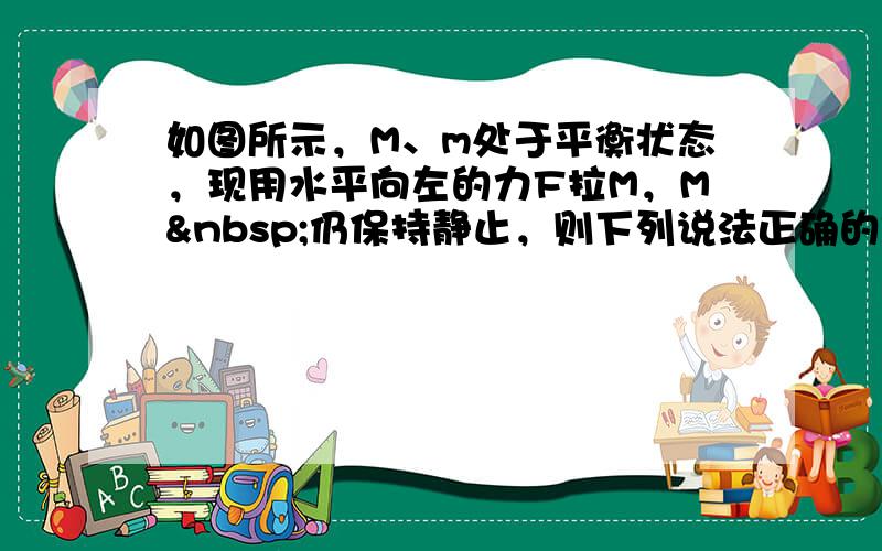 如图所示，M、m处于平衡状态，现用水平向左的力F拉M，M 仍保持静止，则下列说法正确的是（　　）