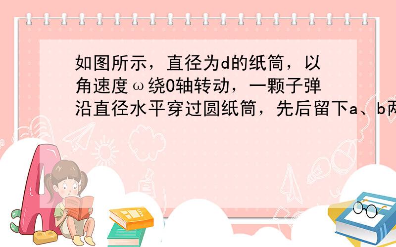 如图所示，直径为d的纸筒，以角速度ω绕O轴转动，一颗子弹沿直径水平穿过圆纸筒，先后留下a、b两个弹孔，且Oa、Ob间的夹