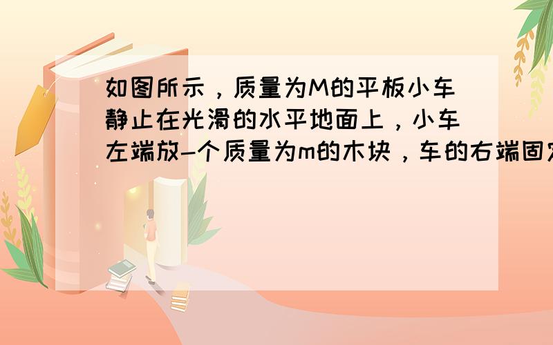 如图所示，质量为M的平板小车静止在光滑的水平地面上，小车左端放-个质量为m的木块，车的右端固定一个轻质弹簧．现给木块-个