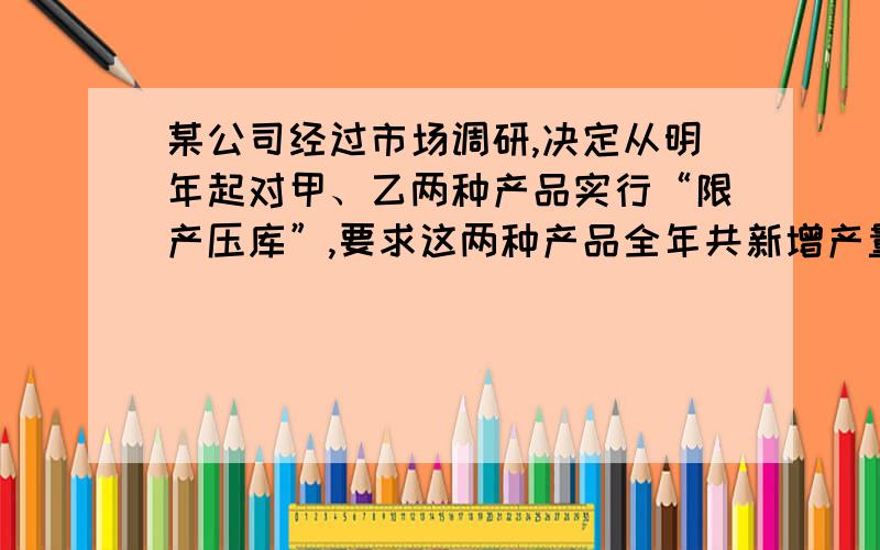 某公司经过市场调研,决定从明年起对甲、乙两种产品实行“限产压库”,要求这两种产品全年共新增产量20件