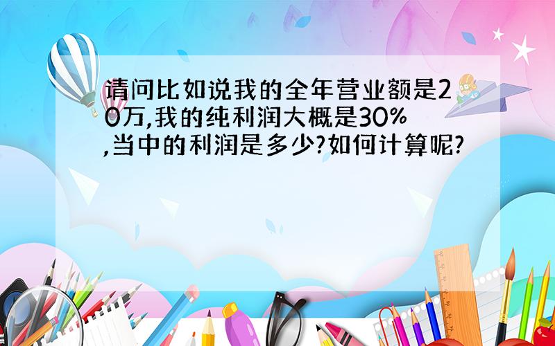 请问比如说我的全年营业额是20万,我的纯利润大概是30%,当中的利润是多少?如何计算呢?