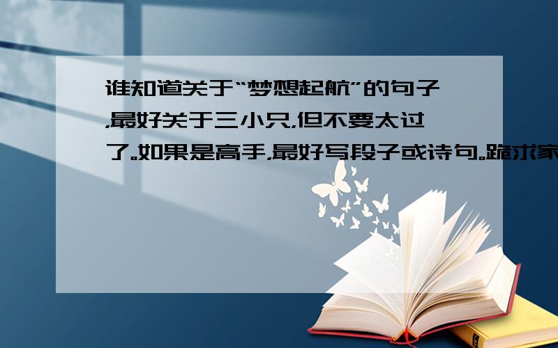 谁知道关于“梦想起航”的句子，最好关于三小只，但不要太过了。如果是高手，最好写段子或诗句。跪求家人给答案。我要写作文啊！