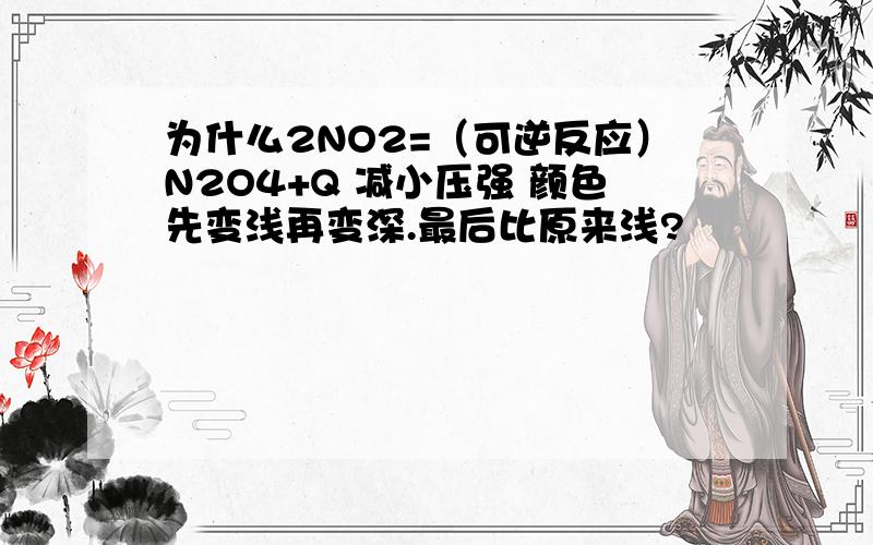 为什么2NO2=（可逆反应）N2O4+Q 减小压强 颜色先变浅再变深.最后比原来浅?